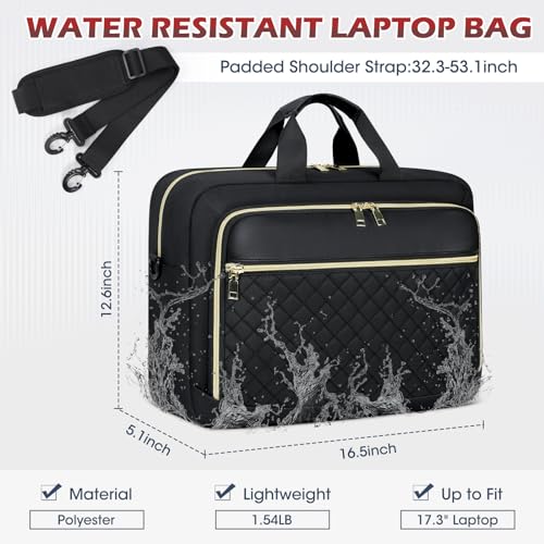 NEWHEY Laptop Bag 17.3 Inch Laptop Briefcase for Women Men Waterproof Shoulder Messenger Bag Large Computer Bag for Business Office Work College, Black - Image 2
