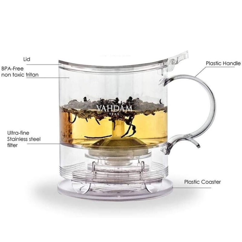 Vahdam غلاية شاي إمبريال مع مصفاة شاي وصانع شاي ذكي - خالية من BPA، تقنية صنبور التصريف | سهلة التحضير، سهلة التنظيف | تحضير أوراق الشاي السائبة - تصميم أنيق | 16 أونصة - Image 2