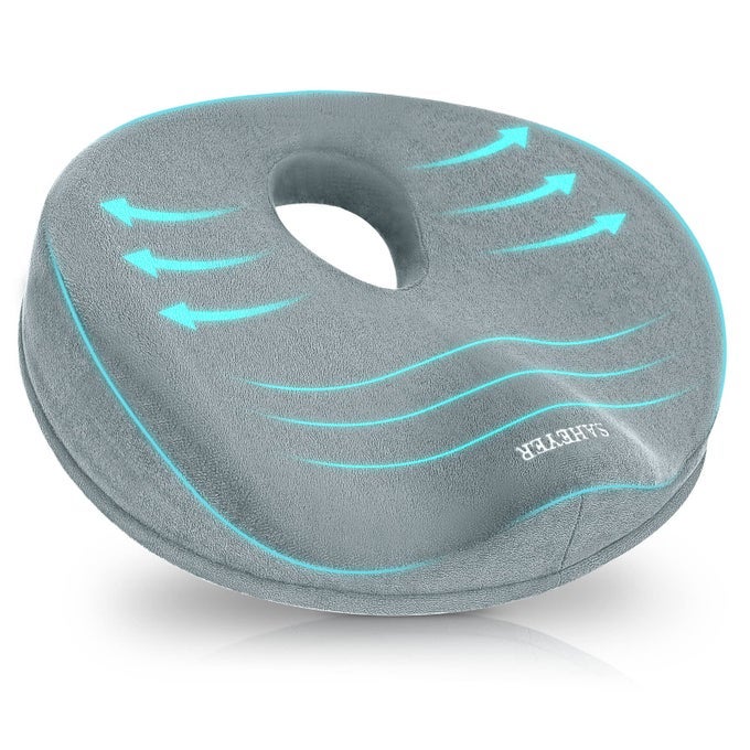 DONUT PILLOW FOR TAILBONE PAIN RELIEF AND HEMORRHOIDS MEMORY FOAM DONUT CUSHION FOR SCIATICA NERVE SEAT CUSHION BUTT PILLOW FOR MEN WOMEN AT HOME OFFICE CHAIR CAR LONG SITTING COMFORT GRAY