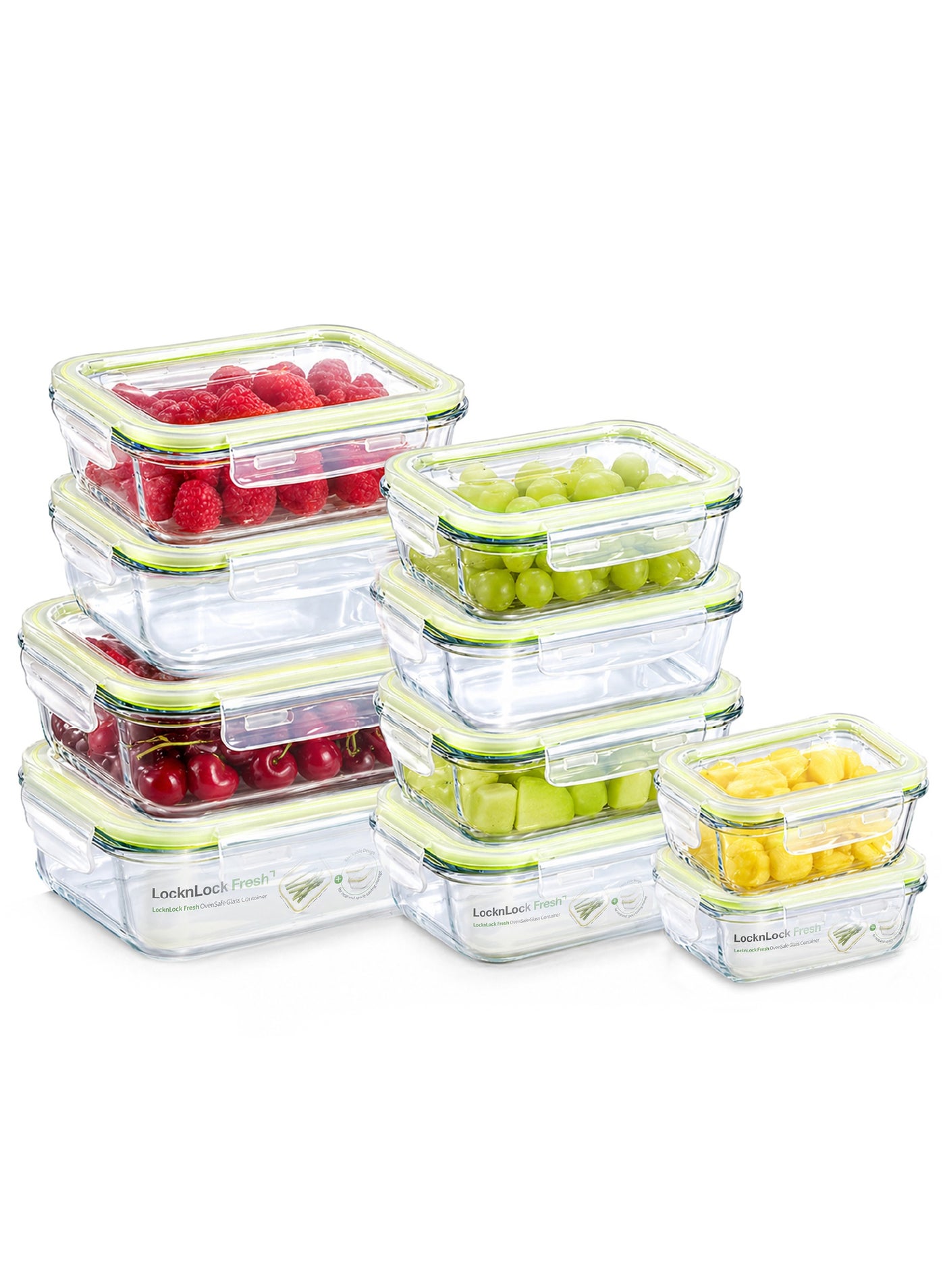 LocknLock Fresh Oven-Safe Glass Rectangular Container 10-pcs Set – Airtight, Leakproof & Heat-Resistant