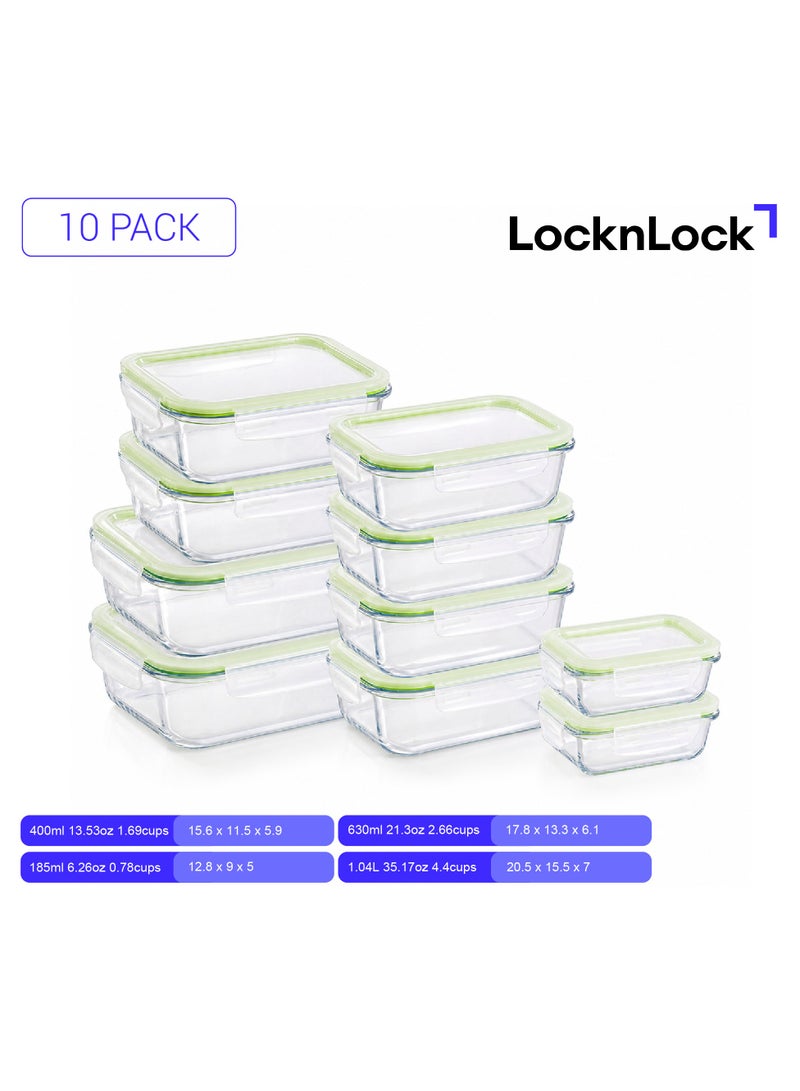 LocknLock Fresh Oven-Safe Glass Rectangular Container 10-pcs Set – Airtight, Leakproof & Heat-Resistant - Image 2