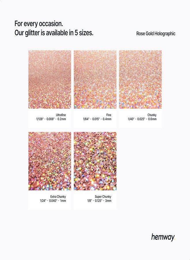 Hemway Eco Friendly Biodegradable Glitter 100g / 100ml Bio Cosmetic Safe Sparkle Vegan For Face, Eyeshadow, Body, Hair, Nail And Festival Makeup, Craft - 1/24" 0.04" 1mm - Rose gold holographic - Image 3