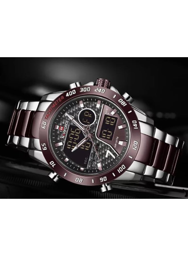 Alyashmac Men's Stainless Steel Analog  Digital Wrist Watch NF9171 S/CE/CE - 45 mm - Silver And Coffee - Image 4