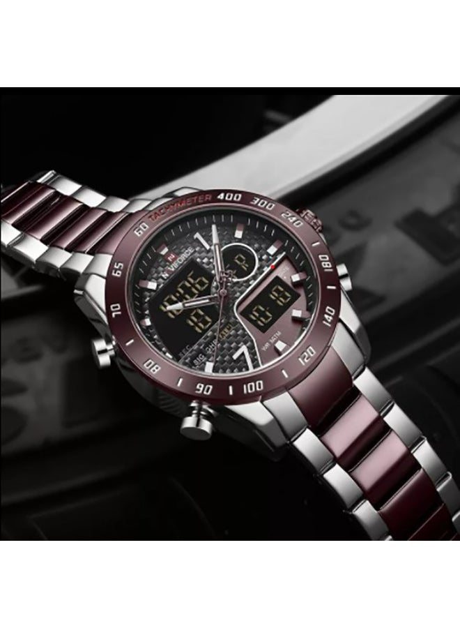 Alyashmac Men's Stainless Steel Analog  Digital Wrist Watch NF9171 S/CE/CE - 45 mm - Silver And Coffee - Image 3