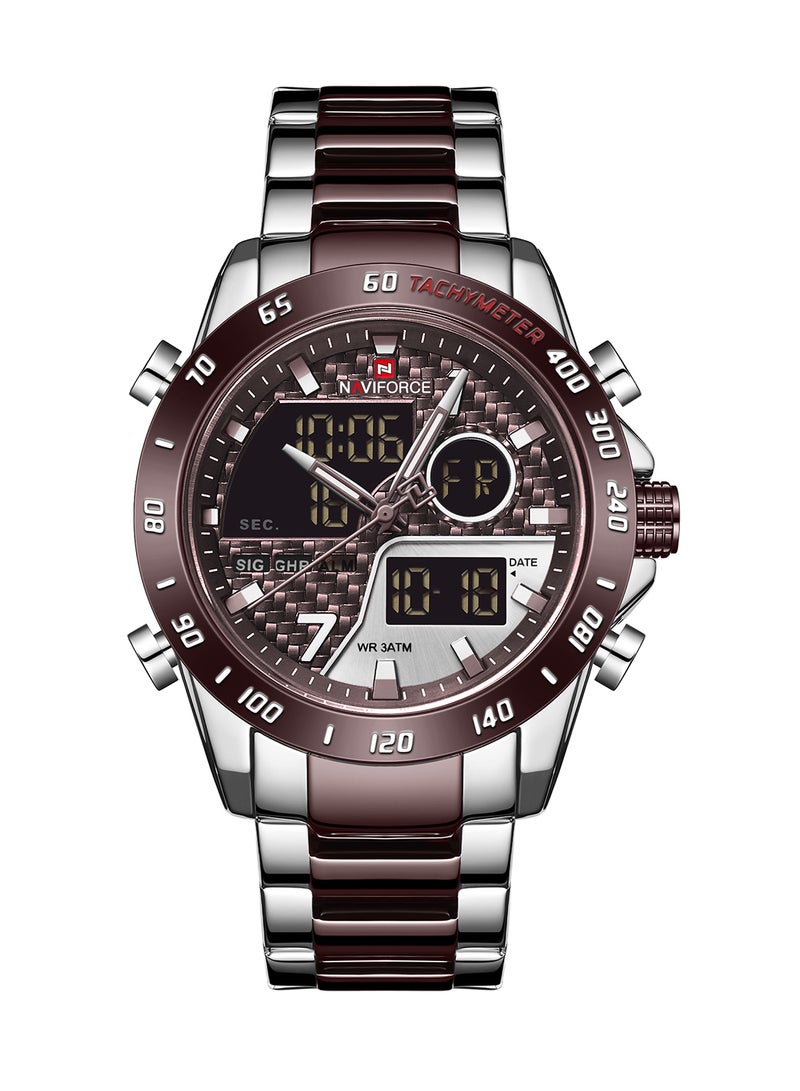 Alyashmac Men's Stainless Steel Analog  Digital Wrist Watch NF9171 S/CE/CE - 45 mm - Silver And Coffee - Image 1
