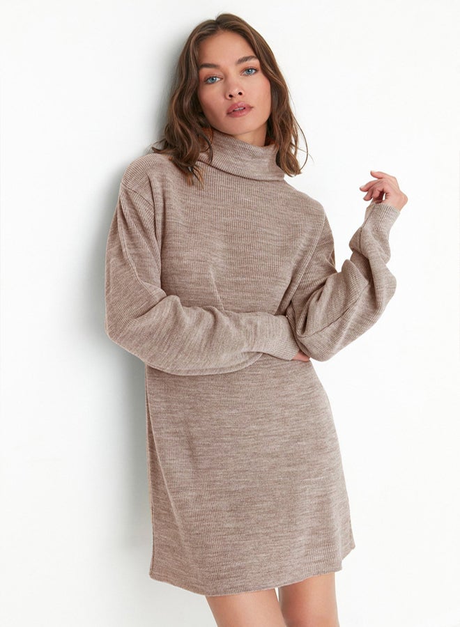 trendyol Beige Mini Knitwear Wide Fit Dress - Image 1
