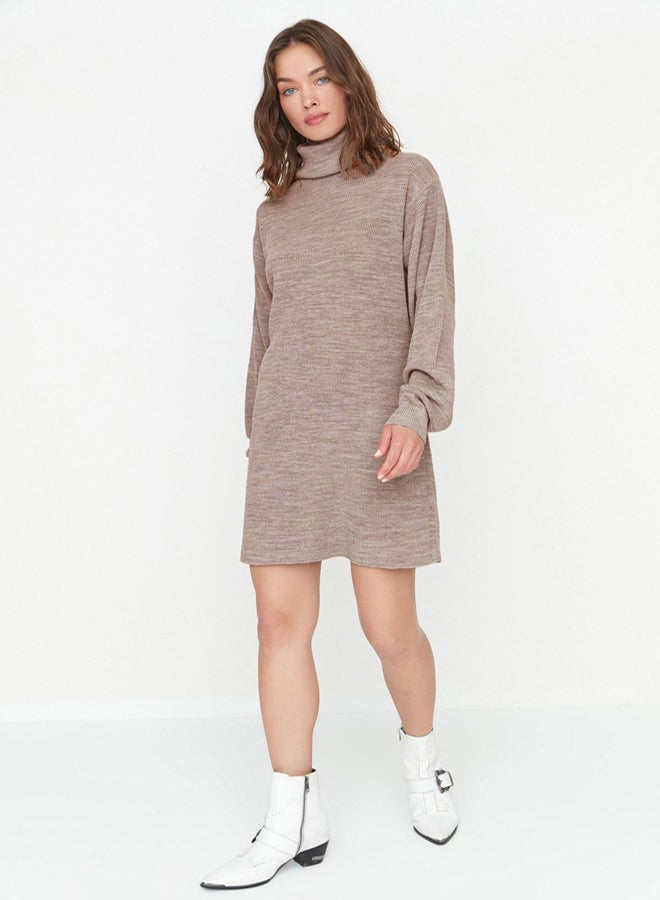 trendyol Beige Mini Knitwear Wide Fit Dress - Image 2