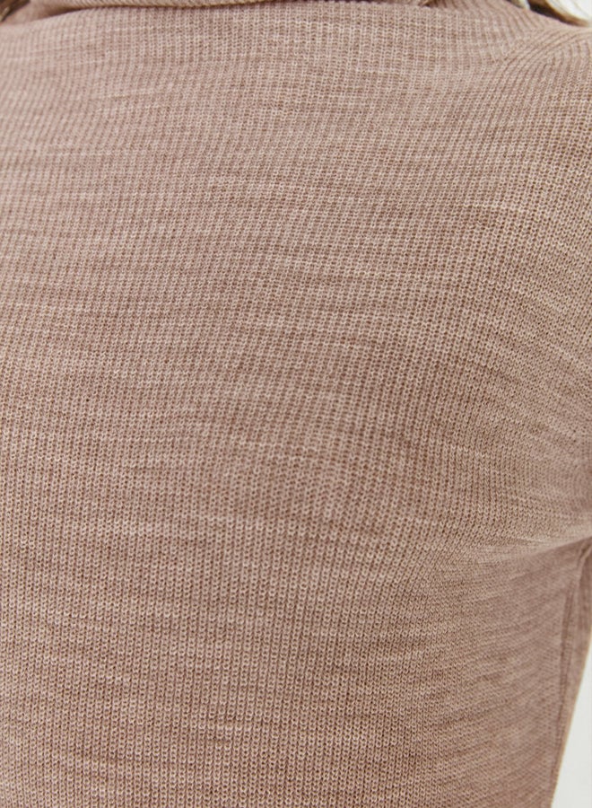 trendyol Beige Mini Knitwear Wide Fit Dress - Image 4