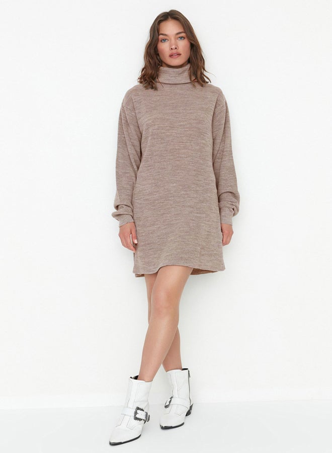 trendyol Beige Mini Knitwear Wide Fit Dress - Image 3