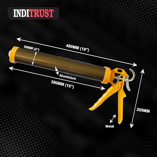 Inditrust WITH GLOVES Cartridges Manual Caulking Gun for Silicone Sealant Standard Temperature Cordless Glue Gun (15 INCH ALUMINUM BODY) - Image 3