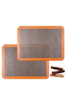 Perforated Silicone Baking Mats, 2 PCS Eclair Mat for Half Sheet with 12 Printed Oblong Guides, Non-Stick Reusable Oven Liners Making Bread/Pizza/Pastry/Cookie 42*29.5cm