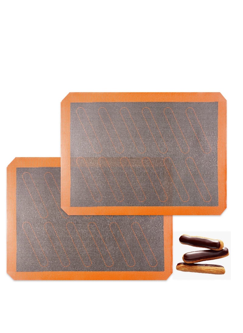 NIBEMINENT - Perforated Silicone Baking Mats, 2 PCS Eclair Mat for Half Sheet with 12 Printed Oblong Guides, Non-Stick Reusable Oven Liners Making Bread/Pizza/Pastry/Cookie 42*29.5cm - Image 1