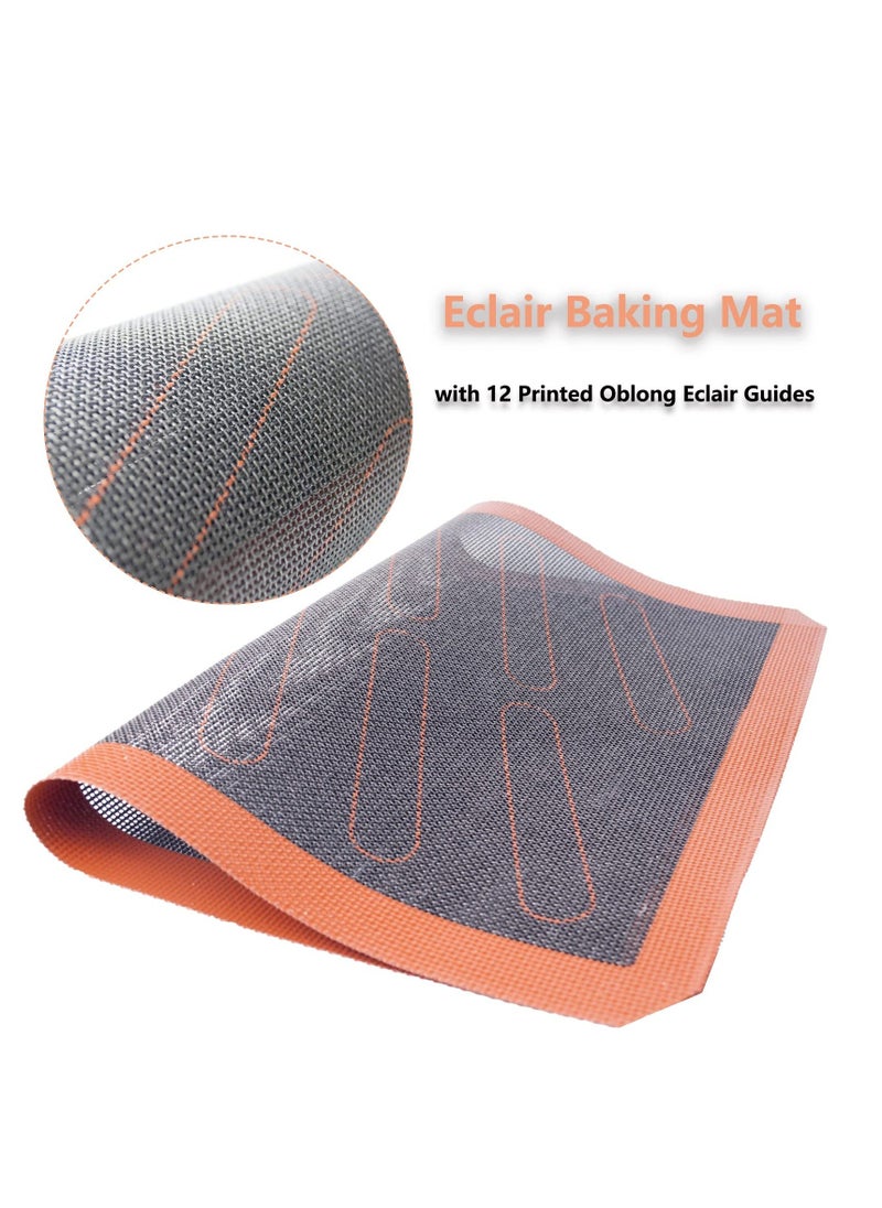 NIBEMINENT - Perforated Silicone Baking Mats, 2 PCS Eclair Mat for Half Sheet with 12 Printed Oblong Guides, Non-Stick Reusable Oven Liners Making Bread/Pizza/Pastry/Cookie 42*29.5cm - Image 1