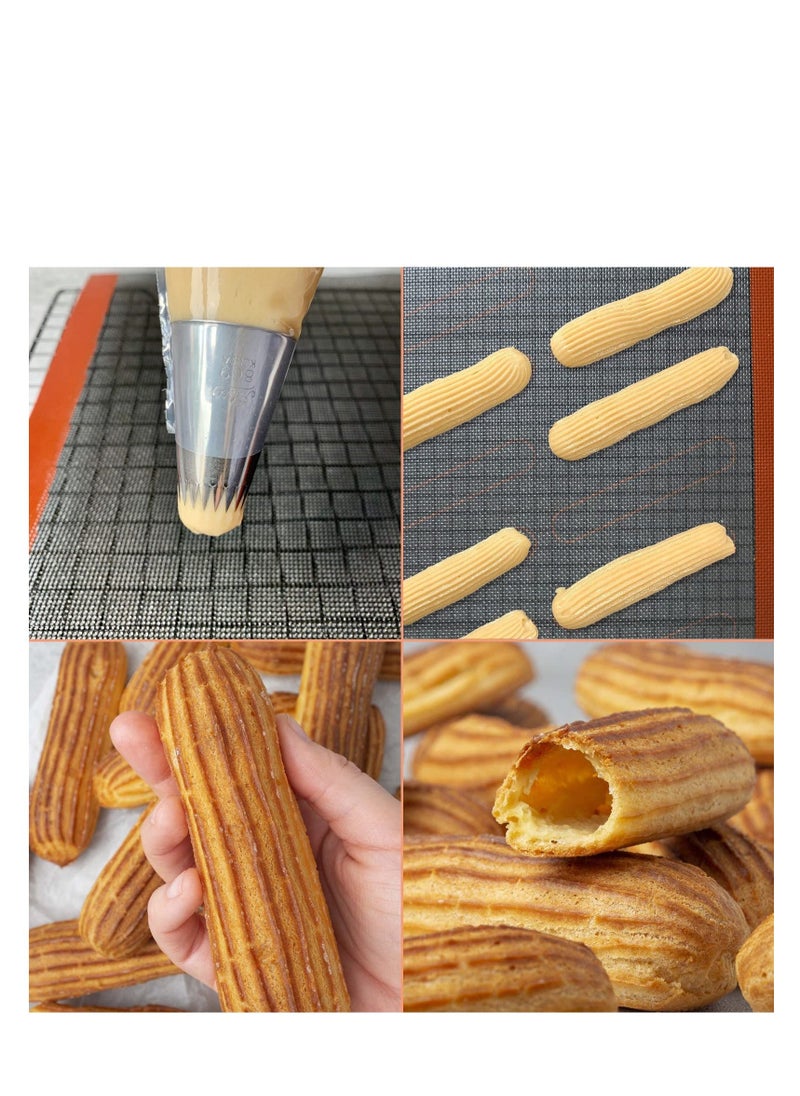 NIBEMINENT - Perforated Silicone Baking Mats, 2 PCS Eclair Mat for Half Sheet with 12 Printed Oblong Guides, Non-Stick Reusable Oven Liners Making Bread/Pizza/Pastry/Cookie 42*29.5cm - Image 1