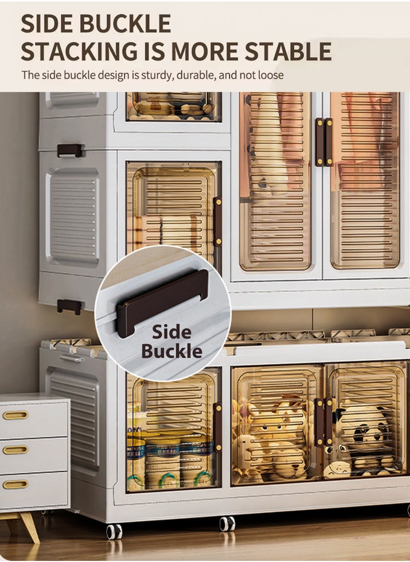 DBLEW Portable Kids Wardrobe Closet with Hanging Rod Stackable Plastic Storage Cabinet Transparent Doors Baby Clothes Organizer Boxes Foldable Children’s Safe Design for Bedrooms Playrooms Nurseries  - Image 3