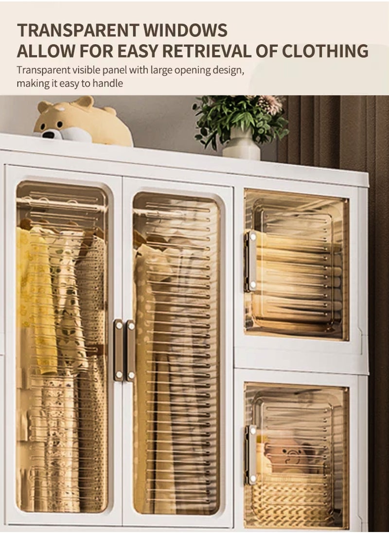 DBLEW Portable Kids Wardrobe Closet with Hanging Rod Stackable Plastic Storage Cabinet Transparent Doors Baby Clothes Organizer Boxes Foldable Children’s Safe Design for Bedrooms Playrooms Nurseries  - Image 4