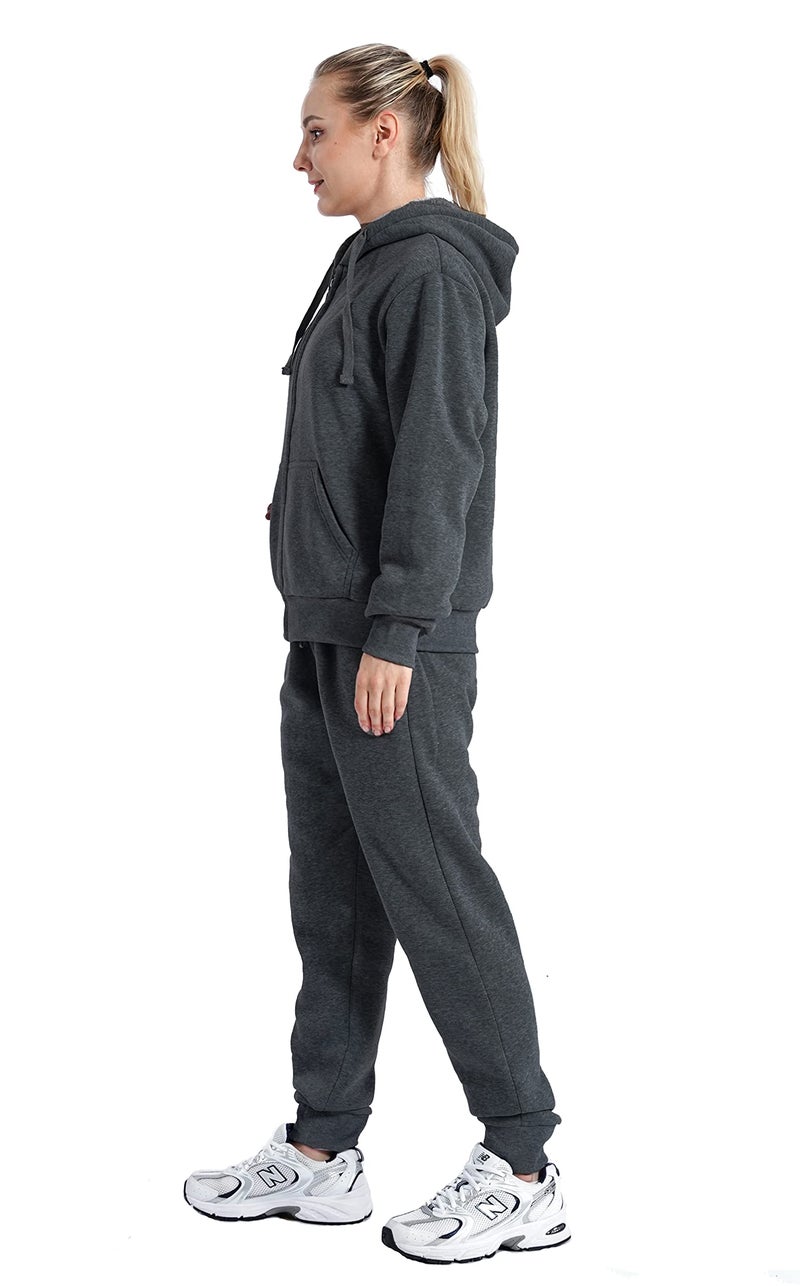 Facitisu Track Suits for Women Set Sherpa lined Casual 2 Piece Outfits Sweatsuit Dk.Grey Medium - Image 3