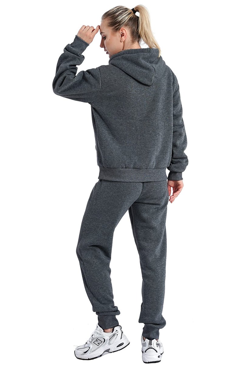 Facitisu Track Suits for Women Set Sherpa lined Casual 2 Piece Outfits Sweatsuit Dk.Grey Medium - Image 2
