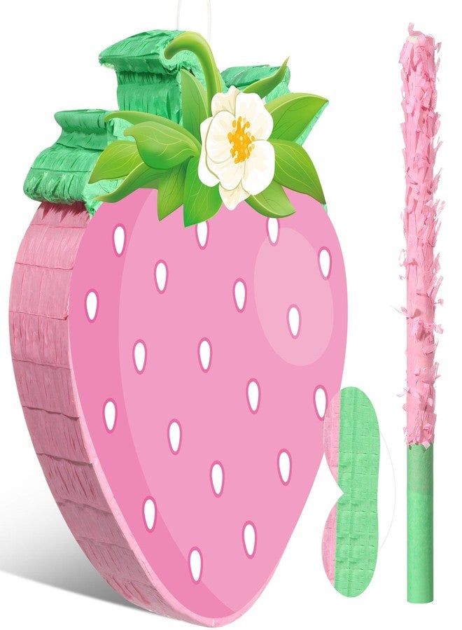اوريهير بيناتا فراولة صغيرة من أوريير، بيناتا فاكهة صيفية مع عصا وعصابة للعينين، مناسبة للفتيات والفتيان والأطفال، زينة لحفلات أعياد الميلاد الأولى، لوازم ألعاب وأنشطة حفلات استقبال المولود، 16 × 12 × 3 بوصة - Image 1