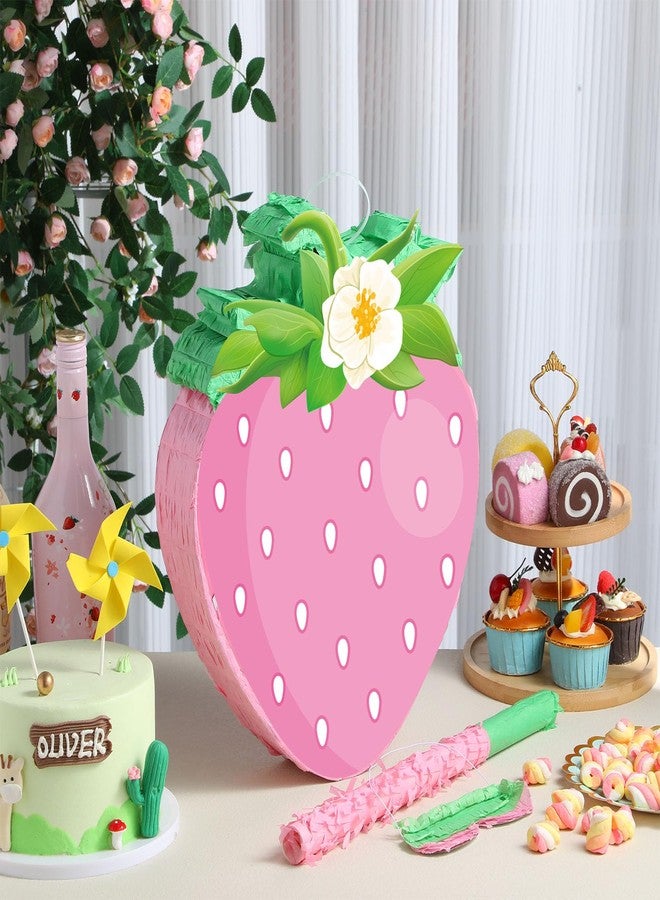 اوريهير بيناتا فراولة صغيرة من أوريير، بيناتا فاكهة صيفية مع عصا وعصابة للعينين، مناسبة للفتيات والفتيان والأطفال، زينة لحفلات أعياد الميلاد الأولى، لوازم ألعاب وأنشطة حفلات استقبال المولود، 16 × 12 × 3 بوصة - Image 4