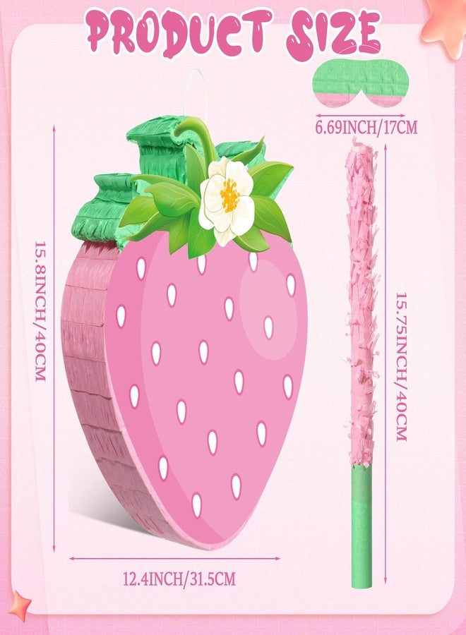 اوريهير بيناتا فراولة صغيرة من أوريير، بيناتا فاكهة صيفية مع عصا وعصابة للعينين، مناسبة للفتيات والفتيان والأطفال، زينة لحفلات أعياد الميلاد الأولى، لوازم ألعاب وأنشطة حفلات استقبال المولود، 16 × 12 × 3 بوصة - Image 3