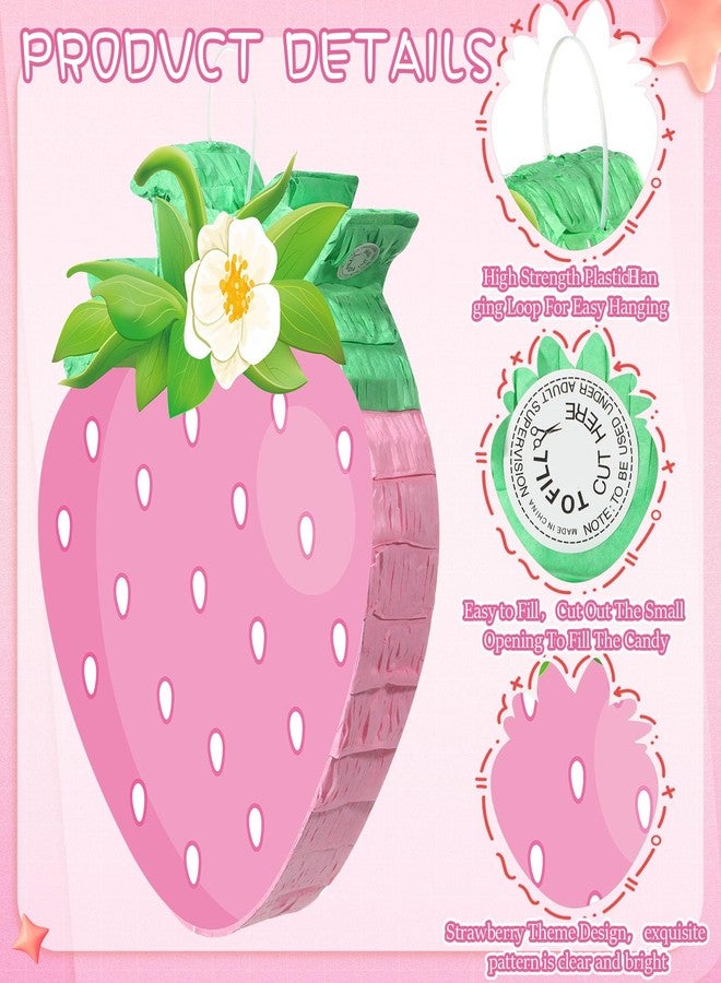 اوريهير بيناتا فراولة صغيرة من أوريير، بيناتا فاكهة صيفية مع عصا وعصابة للعينين، مناسبة للفتيات والفتيان والأطفال، زينة لحفلات أعياد الميلاد الأولى، لوازم ألعاب وأنشطة حفلات استقبال المولود، 16 × 12 × 3 بوصة - Image 2