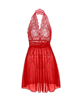 Women Large Size Babydoll Lingerie See Through Lace Embroidery Gown Dress