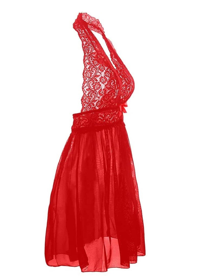 Generic - Women Large Size Babydoll Lingerie See Through Lace Embroidery Gown Dress - Image 1