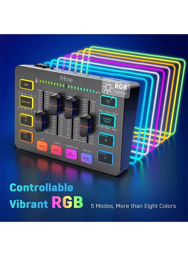 FIFINE Gaming Audio Mixer,Streaming 4-Channel RGB Mixer with XLR Microphone Interface,for Game Voice,Podcast,AmpliGame SC3 - Image 3