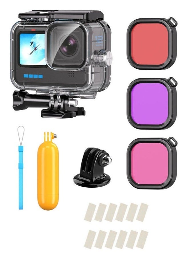 عربست جراب مقاوم للماء مع فلاتر غوص لكاميرات GoPro Hero 13/Hero 12/Hero 11/Hero 10/Hero 9 باللون الأسود، طقم حماية للغوص تحت الماء حتى عمق 230 قدمًا/70 مترًا، ملحق غوص لكاميرا الحركة الاحترافية - Image 1