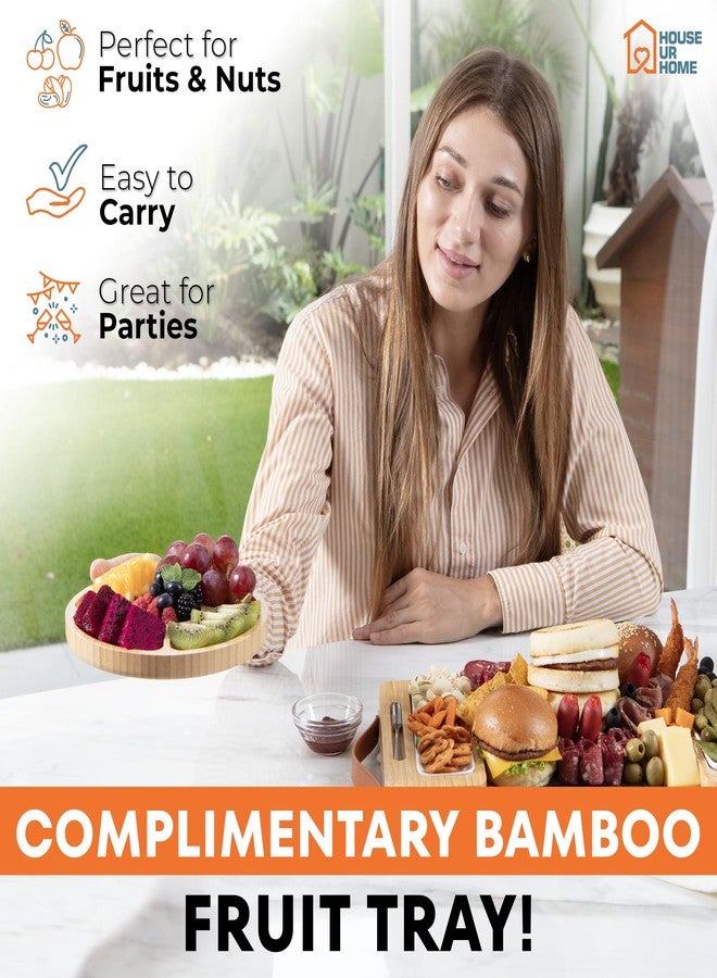 هاوس يور هوم طقم هدايا ألواح تقديم الطعام المصنوعة من الخيزران، مع صواني جانبية مغناطيسية قابلة للإزالة، وصينية فواكه، ومقابض، وعلبة جاهزة لأدوات المائدة، وهدية مثالية للمنزل الجديد. - Image 3