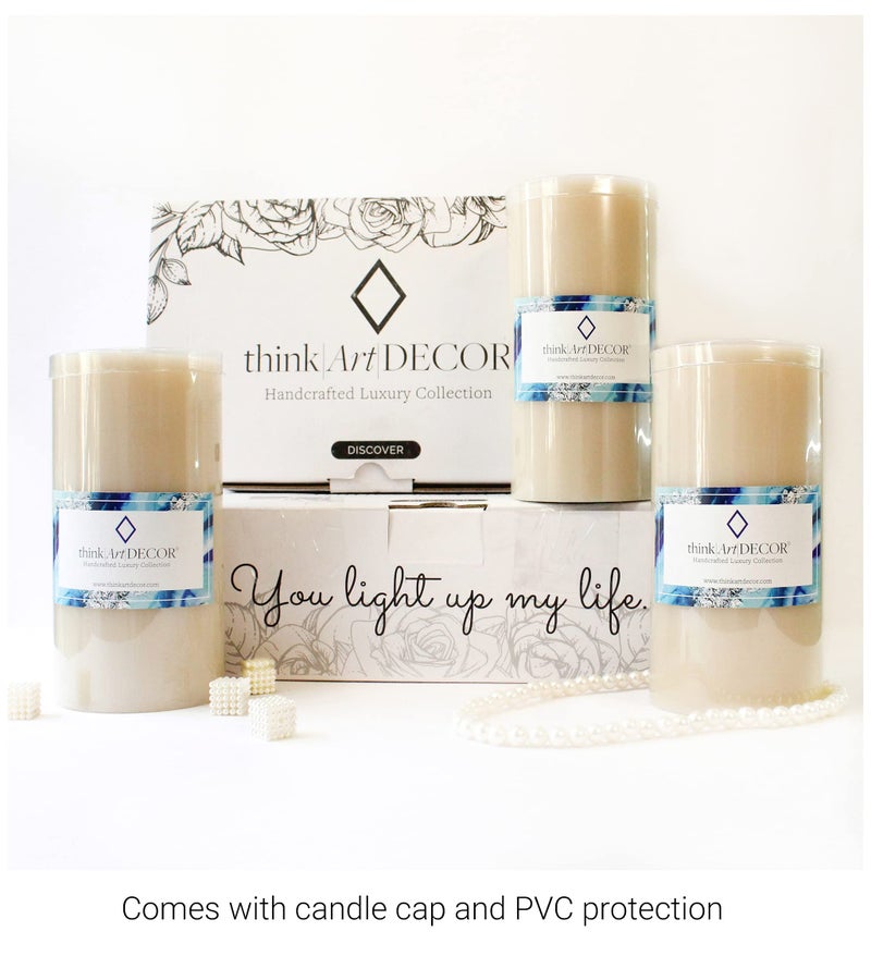 ThinkArtDecor Unscented Pillar Candles Set of 3 | 90 Hrs Each | 3X6 inch Smokeless & Dripless Wax Candles for Home Decor | Ivory - Image 2