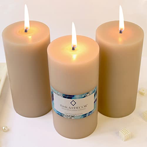 ThinkArtDecor Unscented Pillar Candles Set of 3 | 90 Hrs Each | 3X6 inch Smokeless & Dripless Wax Candles for Home Decor | Ivory - Image 1