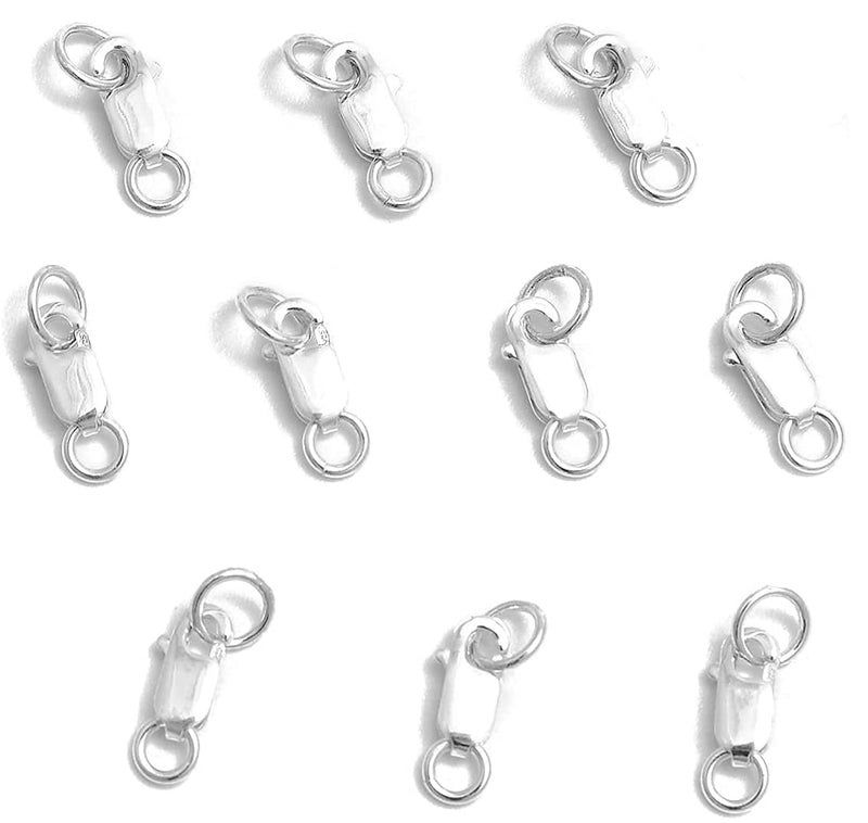10 Sets fine 925 Sterling Silver Safty Lobster Claws Rectangle Clasps with conned Jump Rings Connect Necklace or Bracelet Rectangle 8mm Tiny