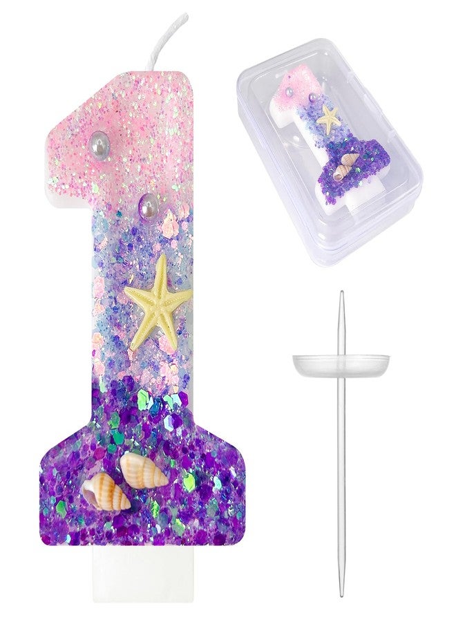 JonesLi 1st Birthday Candles, Pink and Purple Number Candles with Conchs, Starfish & Pearls for Mermaid Theme Party Cake Topper Supplies, Party Celebrations, Birthday Decorations - Image 1