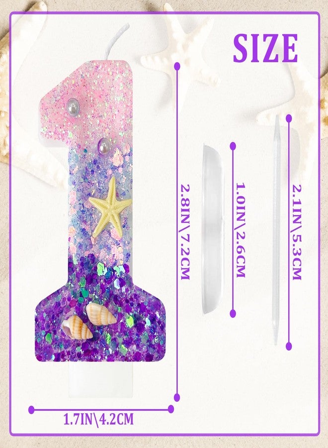 JonesLi 1st Birthday Candles, Pink and Purple Number Candles with Conchs, Starfish & Pearls for Mermaid Theme Party Cake Topper Supplies, Party Celebrations, Birthday Decorations - Image 2