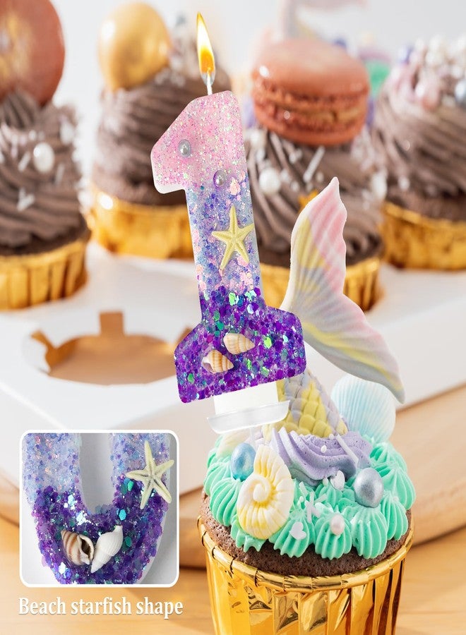 JonesLi 1st Birthday Candles, Pink and Purple Number Candles with Conchs, Starfish & Pearls for Mermaid Theme Party Cake Topper Supplies, Party Celebrations, Birthday Decorations - Image 3