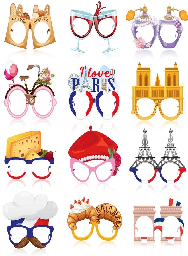 Harrycle 36 Pcs Paris Party Decorations France Theme Eyeglasses Paper Glasses Frame Eiffel Tower Photo Booth Props French Party Favors for Paris Baby Shower Birthday Supplies - Image 1