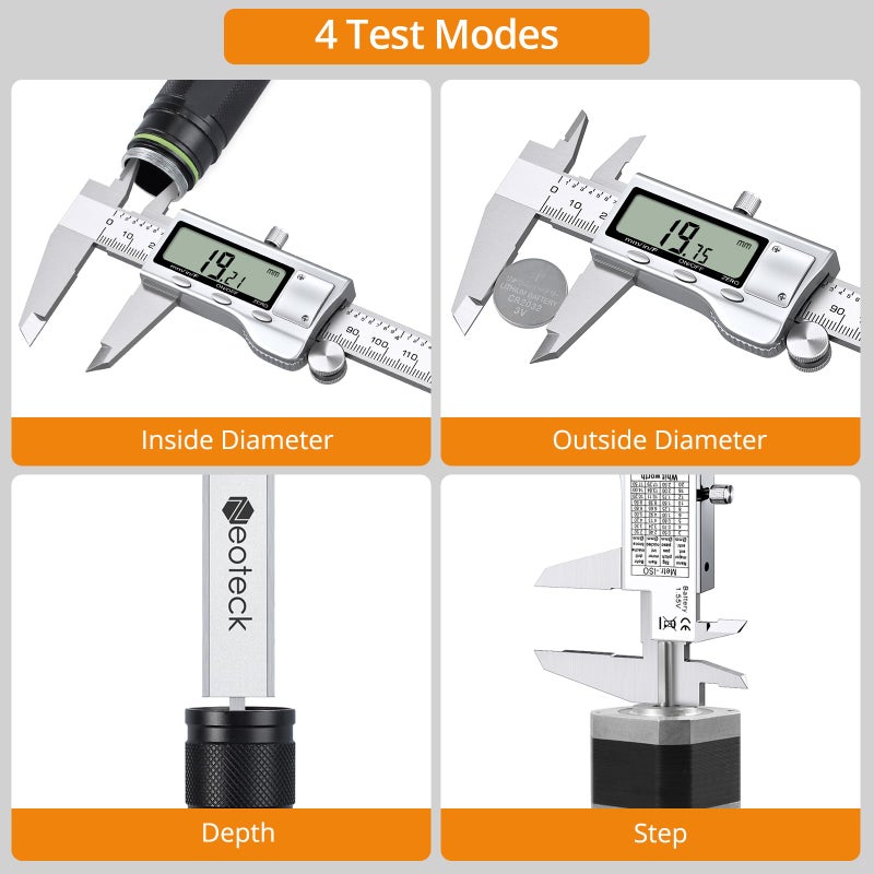 Neoteck 8 inch Digital Caliper Vernier Caliper Stainless Steel LCD Display Digital Caliper Measuring Tool with Fraction/Inch/MM Conversion Used for Inside and Outside Diameter,Depth,Step Measurement - Image 3