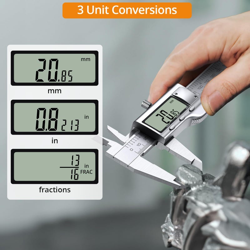 Neoteck 8 inch Digital Caliper Vernier Caliper Stainless Steel LCD Display Digital Caliper Measuring Tool with Fraction/Inch/MM Conversion Used for Inside and Outside Diameter,Depth,Step Measurement - Image 4