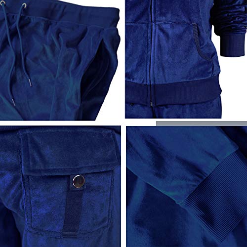 Facitisu Women's 2 Piece Solid Velvet Tracksuit Zip-Up Hooded Jacket and Matching Pants Sweatsuits Sets Jogging Suit Large Navy - Image 5
