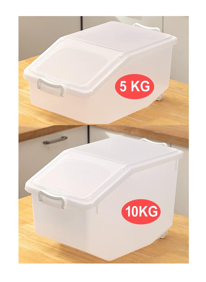 Premify Rice Storage Containers 2pcs (5kg & 10kg)-Food Storage Container with Lid, BPA Free Plastic Large Cereal Storage Box, Multifunctional Containers for Kitchen Food with Measuring Cups  - Image 2