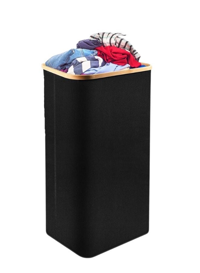 100L Large Laundry Basket for Dirty Clothes with Bamboo Handle, Foldable Laundry Basket for Bedroom, Bathroom, Laundry Room (Multicolor - Image 1