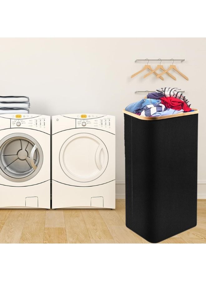 100L Large Laundry Basket for Dirty Clothes with Bamboo Handle, Foldable Laundry Basket for Bedroom, Bathroom, Laundry Room (Multicolor - Image 3