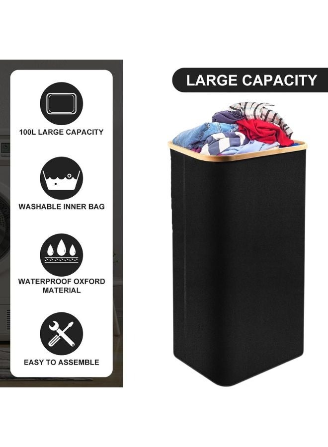 100L Large Laundry Basket for Dirty Clothes with Bamboo Handle, Foldable Laundry Basket for Bedroom, Bathroom, Laundry Room (Multicolor - Image 5