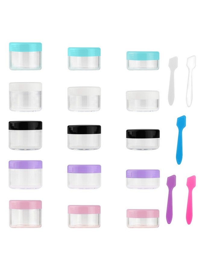 accmor 15 Pieces Empty Clear Plastic Sample Containers With Lids 10/15/ 20 Gram Size Cosmetic Pots Jars With 5 Pieces Mini Spatulas - Image 1