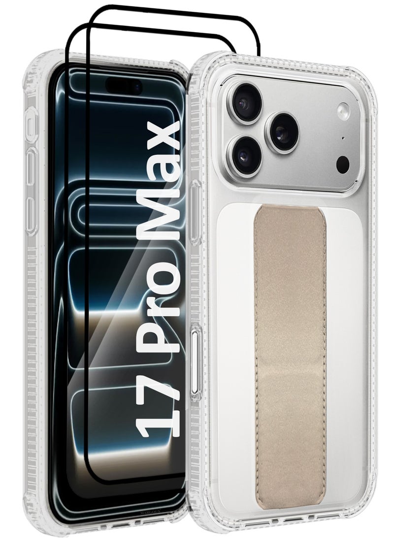 CATANES 3 Packs Finger Grip Clear Case Cover for iPhone 17 Pro Max - Kickstand Car Magnetic Holder Multi-function Protective Two-in-one Case with Two 3D Screen Protectors - Golden - Image 1