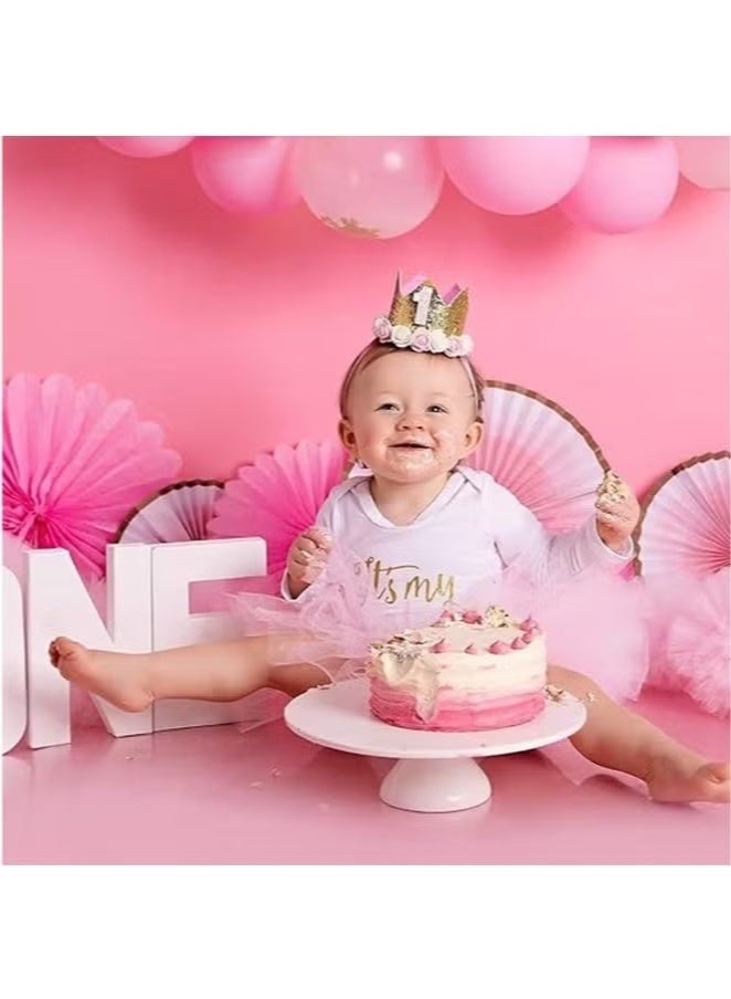 Baby Birthday Crown, Princess Crowns Tiara Girls Party Hat With Gold Glitter and Pink Roses for Birthday Party - Image 5