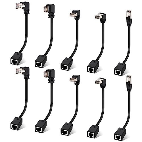 Togconn Cat 6 Ethernet Extension Cable 10 Pack，Multiple Angles（UP/Down/Left/Right/Straight）, Cat6 RJ45 Network LAN Patch Cord Adapter, FTP Shielded Male to Female Connector, Supports CAT5E/CAT5-0.6 Feet - Image 1