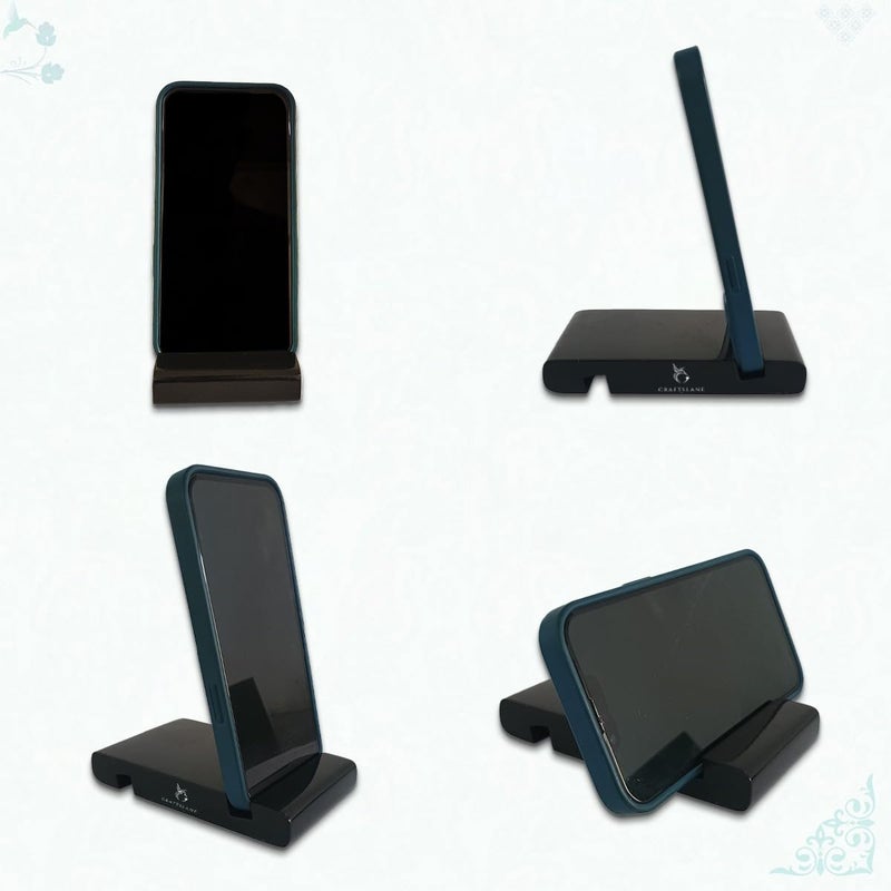 CRAFTSLANE Handcrafted Wooden Mobile Stand, Cell Phone Stand for Office Desk for Home for Table Portable Compact & Lightweight Hands-Free Viewing All Smartphones & iPhone (Charcoal Black Pack of 2) - Image 1